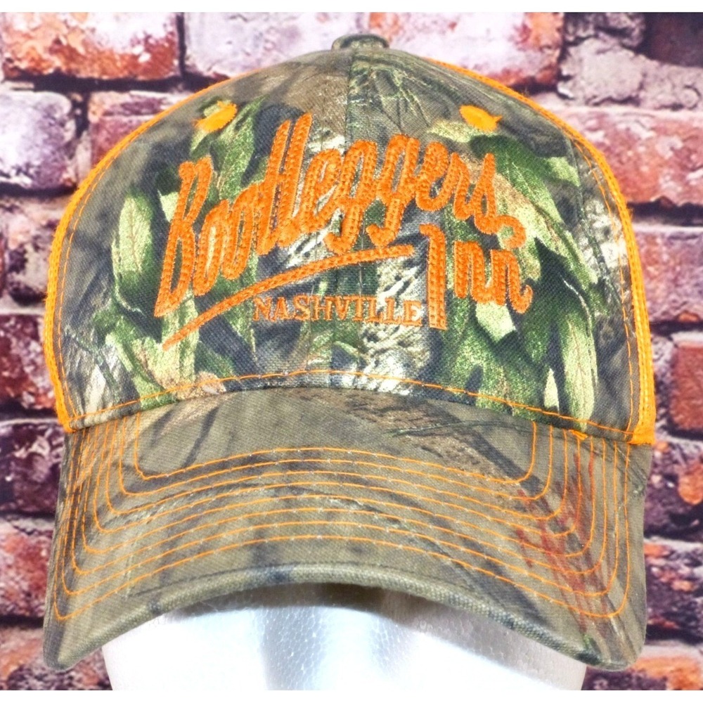 Bootleggers Inn Nashville Camo & Orange Trucker Hat Signed Adjustable Mesh Back